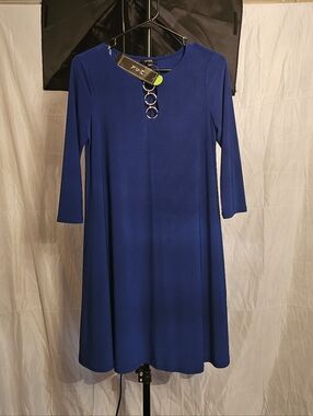 MSK Royal Blue 3/4 Sleeve Dress with Ring Accent (NEW)